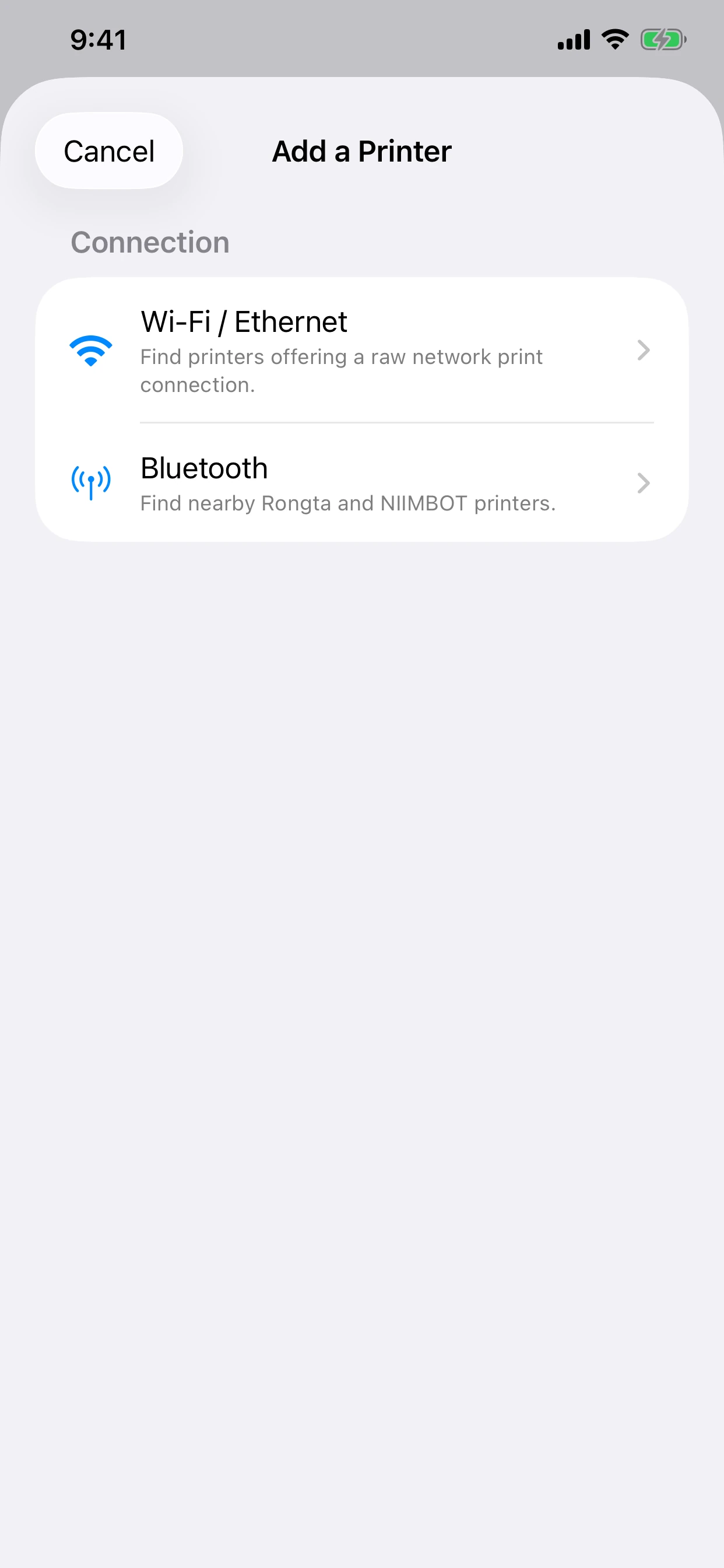 Choose the connection in EasyLabel Print on iPhone