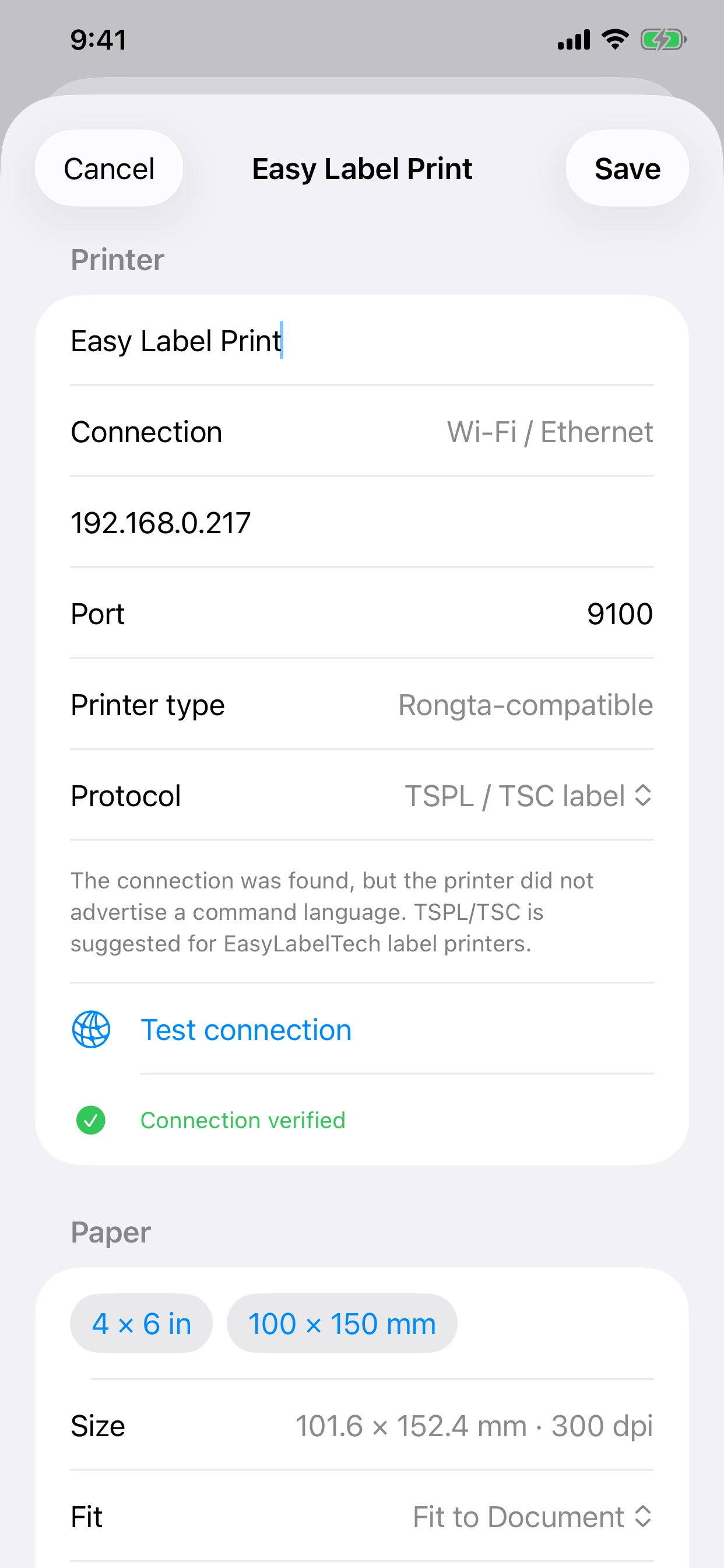 Name and verify it in EasyLabel Print on iPhone
